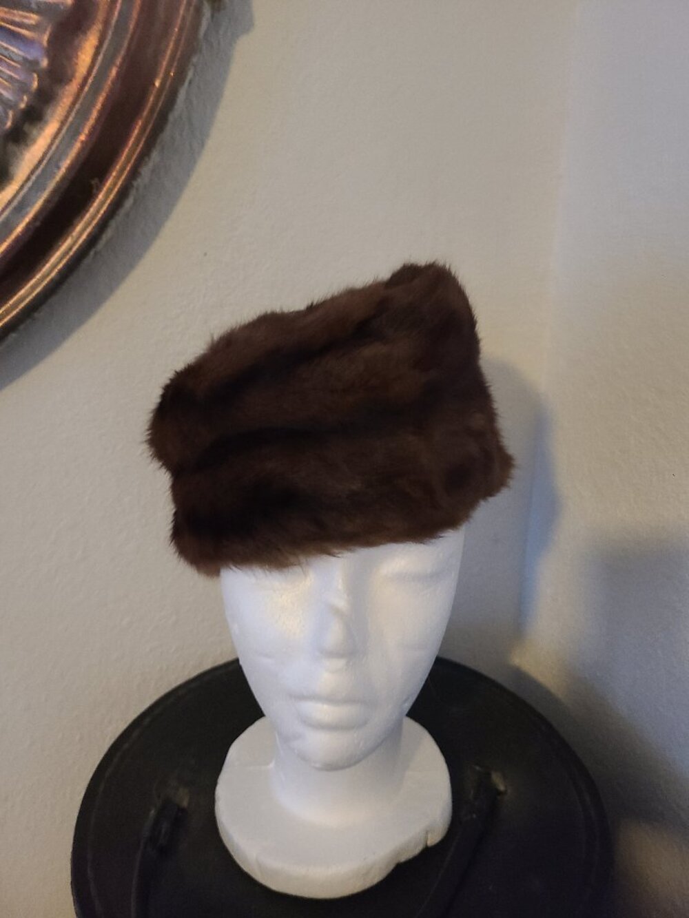 Vintage Pillbox Hat Brown Mink Fur 1950's-60's